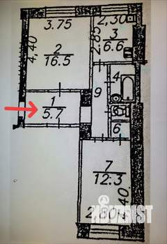 2-к квартира, вторичка, 52м2, 1/6 этаж