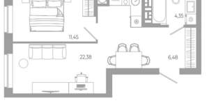 1-к квартира, вторичка, 45м2, 17/18 этаж