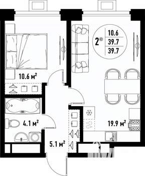 2-к квартира, вторичка, 40м2, 25/25 этаж
