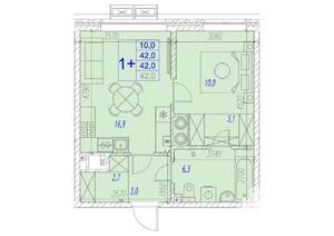 1-к квартира, вторичка, 42м2, 1/17 этаж