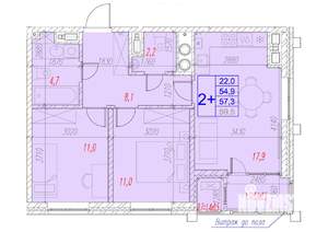 2-к квартира, вторичка, 57м2, 16/17 этаж