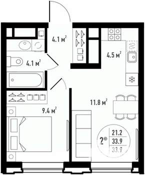 2-к квартира, вторичка, 34м2, 23/24 этаж