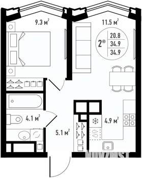2-к квартира, вторичка, 35м2, 6/24 этаж