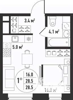 1-к квартира, вторичка, 29м2, 16/24 этаж