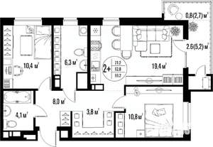 2-к квартира, вторичка, 66м2, 20/20 этаж