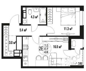 1-к квартира, вторичка, 44м2, 3/25 этаж