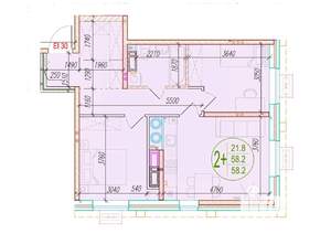 2-к квартира, вторичка, 58м2, 23/25 этаж