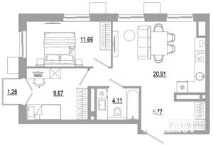 2-к квартира, вторичка, 53м2, 15/18 этаж