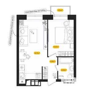 1-к квартира, вторичка, 38м2, 23/24 этаж