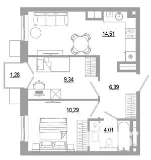 2-к квартира, вторичка, 46м2, 13/18 этаж