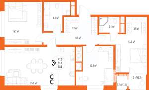 3-к квартира, вторичка, 93м2, 9/17 этаж