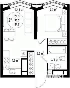 2-к квартира, вторичка, 35м2, 6/24 этаж