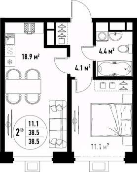 2-к квартира, вторичка, 39м2, 6/25 этаж
