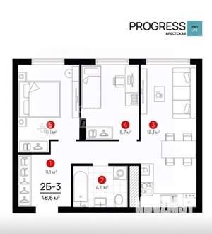 2-к квартира, вторичка, 49м2, 4/9 этаж