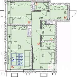 3-к квартира, вторичка, 57м2, 6/25 этаж