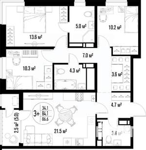 3-к квартира, вторичка, 87м2, 11/25 этаж