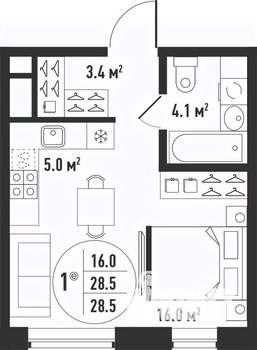 1-к квартира, вторичка, 29м2, 19/24 этаж