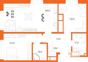 2-к квартира, вторичка, 70м2, 7/17 этаж