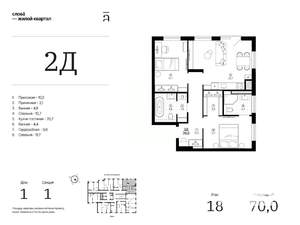 2-к квартира, вторичка, 70м2, 18/25 этаж