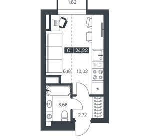 Студия квартира, вторичка, 24м2, 4/16 этаж