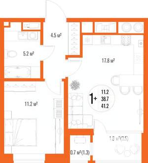 1-к квартира, вторичка, 41м2, 2/17 этаж