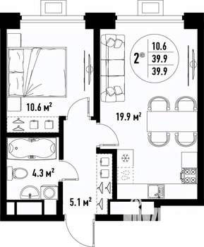 2-к квартира, вторичка, 40м2, 5/25 этаж