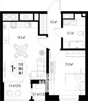 1-к квартира, вторичка, 39м2, 8/17 этаж