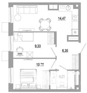 2-к квартира, вторичка, 44м2, 16/18 этаж