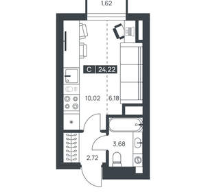 Студия квартира, вторичка, 24м2, 8/16 этаж
