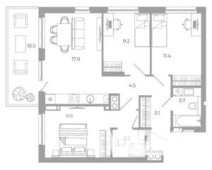 3-к квартира, вторичка, 76м2, 1/25 этаж