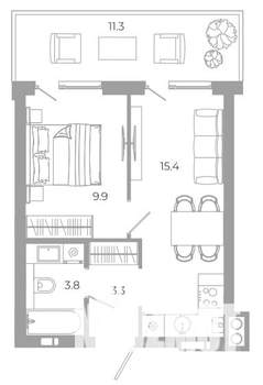 1-к квартира, вторичка, 46м2, 1/25 этаж
