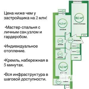 2-к квартира, вторичка, 64м2, 9/14 этаж