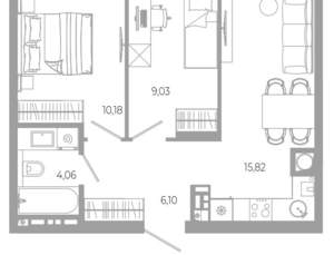 2-к квартира, вторичка, 45м2, 3/18 этаж