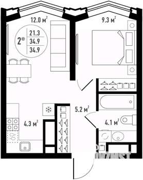2-к квартира, вторичка, 35м2, 7/24 этаж