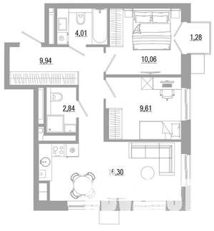 2-к квартира, вторичка, 54м2, 13/18 этаж