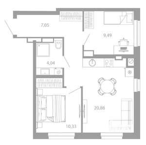 2-к квартира, вторичка, 52м2, 10/26 этаж