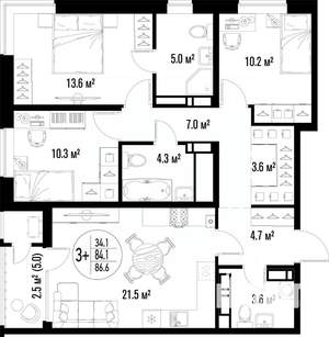 3-к квартира, вторичка, 87м2, 16/25 этаж