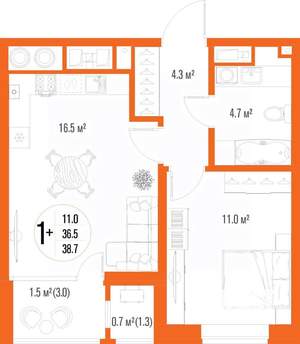 1-к квартира, вторичка, 39м2, 17/17 этаж