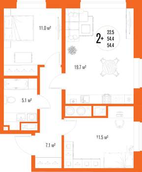 2-к квартира, вторичка, 54м2, 1/17 этаж