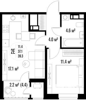1-к квартира, вторичка, 39м2, 18/18 этаж