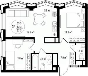 3-к квартира, вторичка, 53м2, 7/24 этаж