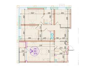 3-к квартира, вторичка, 88м2, 3/25 этаж