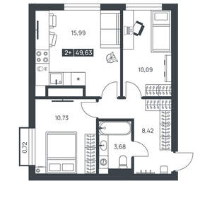 2-к квартира, вторичка, 50м2, 7/16 этаж