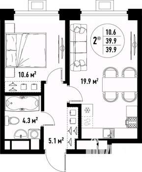 2-к квартира, вторичка, 40м2, 17/25 этаж