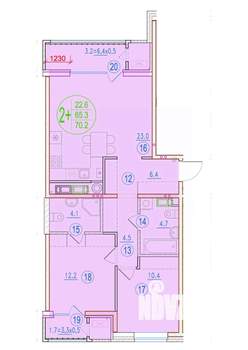 2-к квартира, строящийся дом, 70м2, 20/20 этаж