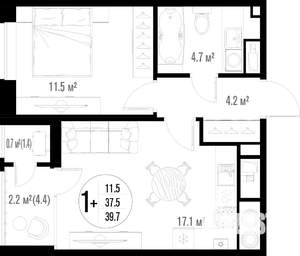 1-к квартира, строящийся дом, 40м2, 4/18 этаж