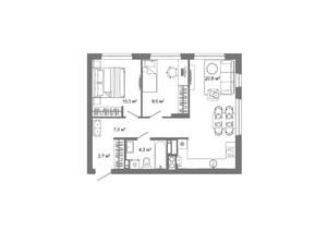 2-к квартира, вторичка, 56м2, 12/25 этаж