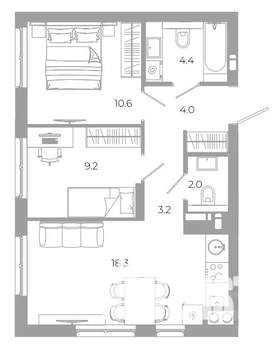 2-к квартира, вторичка, 52м2, 23/25 этаж