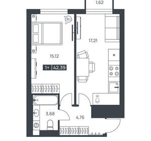 1-к квартира, вторичка, 42м2, 10/16 этаж