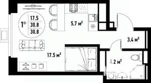 1-к квартира, вторичка, 31м2, 22/25 этаж